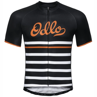 Fietsshirt Odlo Men Standup Collar S/S Full Zip Element Print Black White Retro