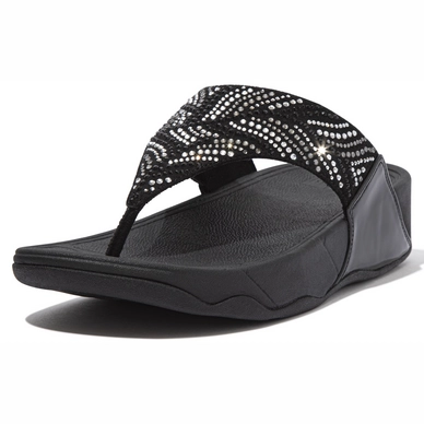 FitFlop Lulu Crystal Feather Wide Fit Toe-Post Sandals All Black Damen