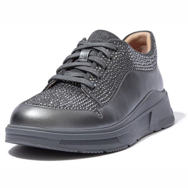 FitFlop Women Freya Lace Up Low Top Sneaker Hotfix PU Pewter Grey