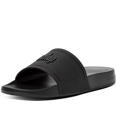 FitFlop Women iQushion Pool Slide Tonal Rubber All Black