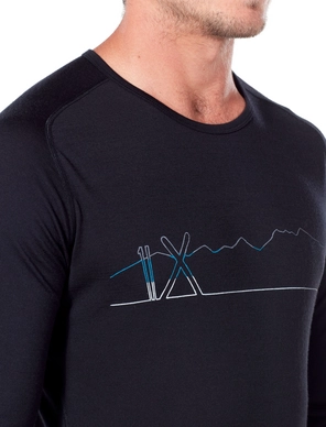 Ondershirt Icebreaker Mens 200 Oasis Deluxe Raglan LS Crewe Single Line Ski Black