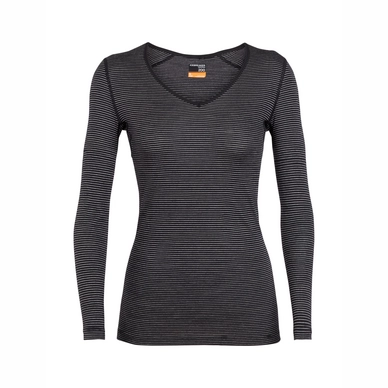 Ondershirt Icebreaker Womens 200 Oasis LS V Black Snow Stripe