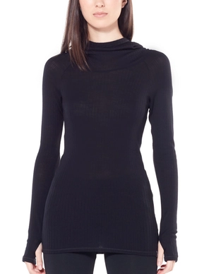Longsleeve Icebreaker Womens Luxe Rib Pullover Hoody Black