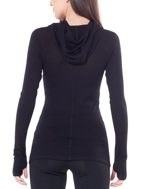 Longsleeve Icebreaker Womens Luxe Rib Pullover Hoody Black