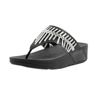 FitFlop Women Olive Wrapped Weave Toe-Post Sandals Black Mix
