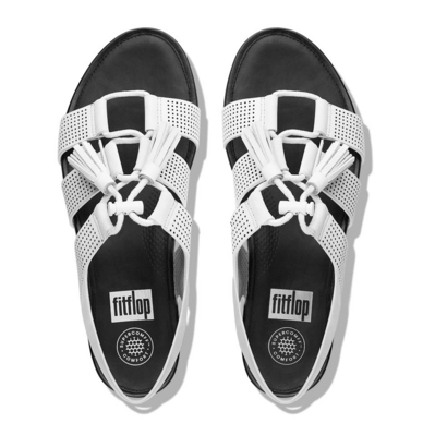 Sandaal FitFlop Gladdie™ Lace-Up Leather Sandal Perforated Leather Urban White