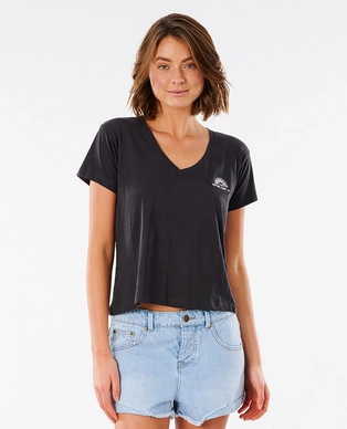 T-Shirt Rip Curl Women Saltwater V Neck Tee Washed Black