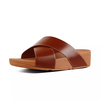 Pantolette FitFlop Lulu™ Cross Slide Sandals Leather Caramel Damen