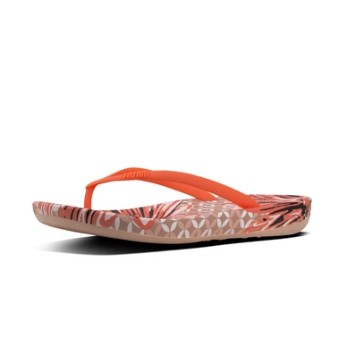 Tong FitFlop Iqushion Ergonomic Flip Flops Daisy Print Sunshine Coral