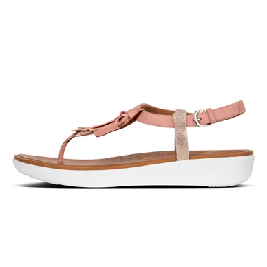 Sandaal FitFlop Tia™ Fringe Toe Thong Leather Dusky Pink/Peach Foil