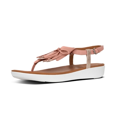 FitFlop Tia Fringe Toe Thong Leather Dusky Pink/Peach Foil