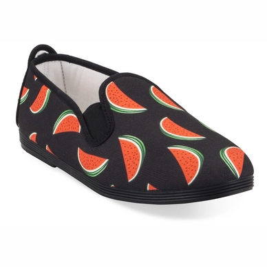 Slipper Damen Flossy Malaga Schwarz Wassermelonendruck