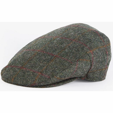 Pet Barbour Men Crieff Flat Cap Olive Red Overcheck (6 7/8)