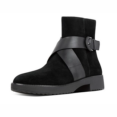 FitFlop Mona™ Buckle Suede Ankle Boots All Black