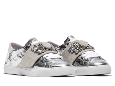 D.A.T.E. Newman Silver Strap Stones Linen Sneaker