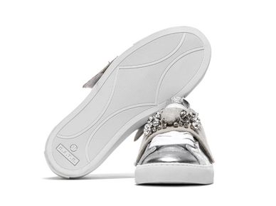 D.A.T.E. Newman Silver Strap Stones Linen Sneaker