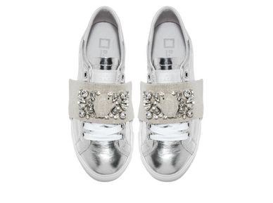 D.A.T.E. Newman Silver Strap Stones Linen Sneaker