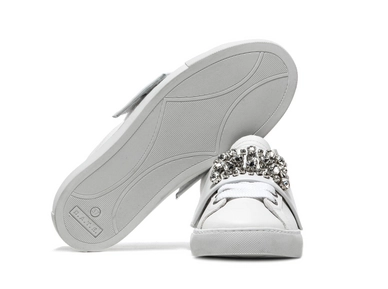 D.A.T.E. Newman White Strap Stones Linen Sneaker