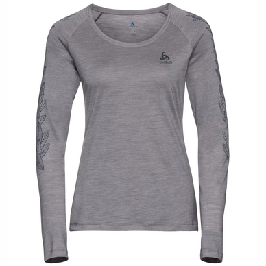 Longsleeve Odlo Top Crew Neck L/S Concord Grau Melange Leaves On Sleeve Print SS19 Damen