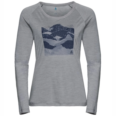 Longsleeve Odlo Top Crew Neck L/S Concord Grey Melange Collage Print SS19 Damen