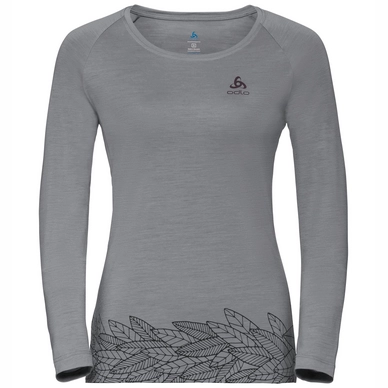 Longsleeve Odlo Top Crew Neck L/S Concord Grey Melange Leaves On Waist Print SS19 Damen