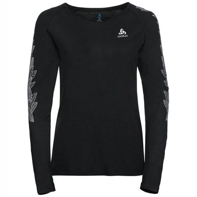 Longsleeve Odlo Top Crew Neck L/S Concord Schwarz Leaves On Sleeve Print SS19 Damen