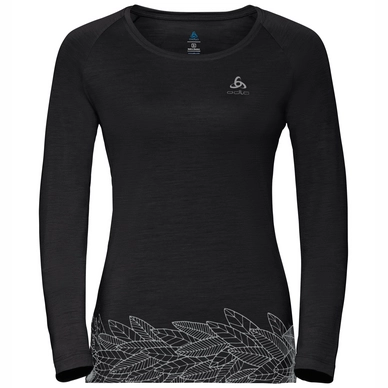 Longsleeve Odlo Top Crew Neck L/S Concord Schwarz Leafs On Waist Print SS19 Damen
