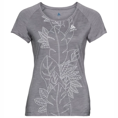 T-Shirt Odlo Top Crew Neck S/S Concord Grey Melange Flower Leaf Print SS19 Damen