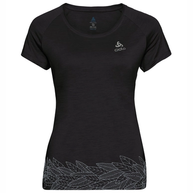 T-Shirt Odlo Top Crew Neck S/S Concord Leaves On Waist Print SS19 Schwarz Damen