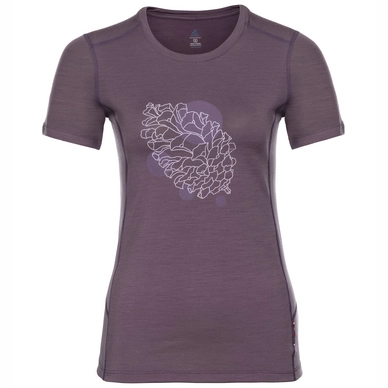 T-Shirt Odlo Women Top Crew Neck S/S Alliance Vintage Violet Pine Cone Print FW18 Damen
