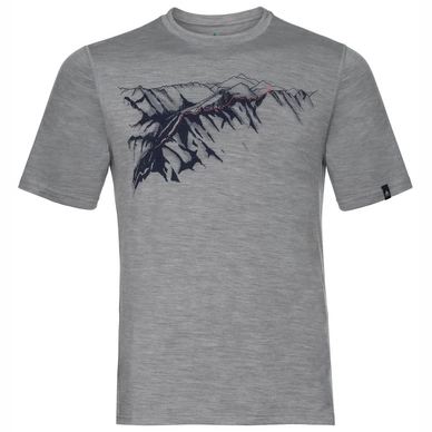T-Shirt Odlo Top Crew Neck S/S Alliance Grey Melange Mountain Print SS19 Herren