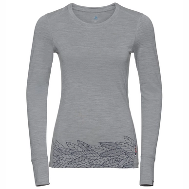 Longsleeve Odlo Top Crew Neck L/S Alliance Grey Melange Leaves On Waist Print SS19 Damen