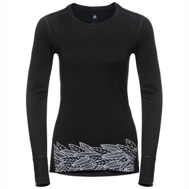 Longsleeve Odlo Top Crew Neck L/S Alliance Black Leaves On Waist Print SS19 Damen