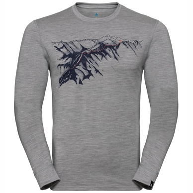 Longsleeve Odlo Top Crew Neck L/S Alliance Grey Melange Mountain Print SS19 Herren