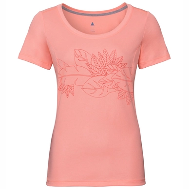 T-Shirt Odlo Top Crew Neck S/S F-Dry Print Coral Haze Flower Print SS19 Damen