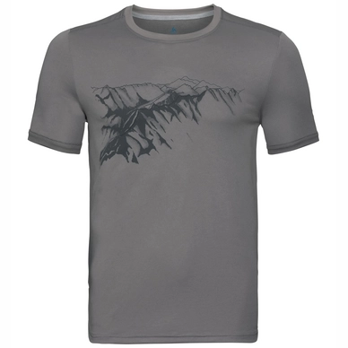 T-Shirt Odlo Top Crew Neck S/S F-Dry Print Odlo Steel Grey Mountain Print SS19 Herren