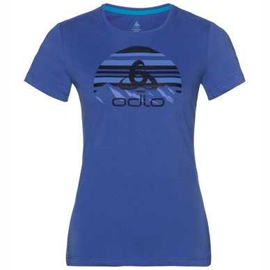 T-Shirt Odlo Top Crew Neck S/S Kumano Logo Dazzling Blue Placed Print FW18 Damen