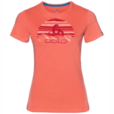 T-Shirt Odlo Top Crew Neck S/S Kumano Logo Peach Echo Placed Print FW18 Damen