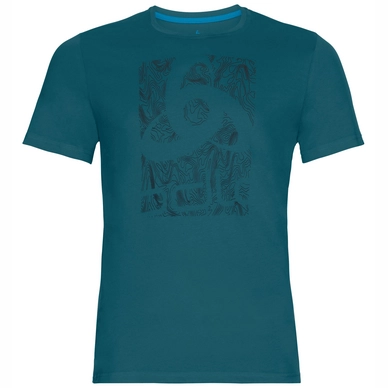 T-Shirt Odlo Top Crew Neck S/S Nikko Logo Blue Coral Placed Print FW18 Herren
