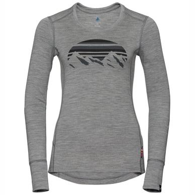 Longsleeve Odlo Top Crew Neck L/S Alliance Grey Melange Placed Print FW18 Damen