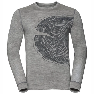 Long Sleeve T-Shirt Odlo Men Top Crew Neck L/S Alliance Odlo Concrete Grey Melange Tree Print