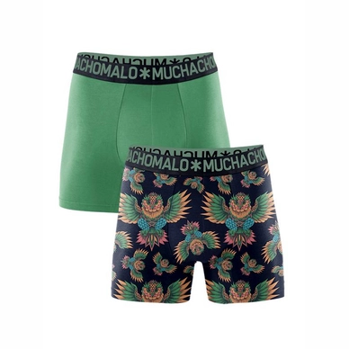 Boxers Muchachomalo Owl Short Print Solid Men Print Green 2-Pack