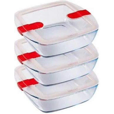 Oven Dish Pyrex Cook & Heat Square Transparent Red 1 L (3 pc)