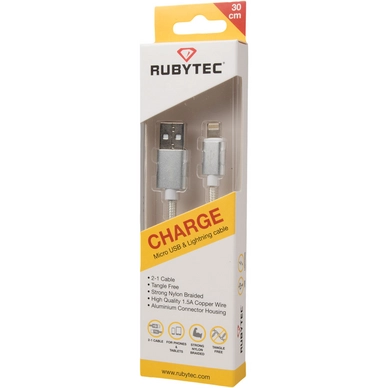 Oplaadkabel Rubytec Charge Micro USB & Lightning Silver 30 cm