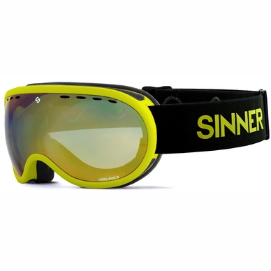 Masque de Ski Sinner Vorlage S Matte Neon Yellow Double Full Gold-Green Mirror Vent