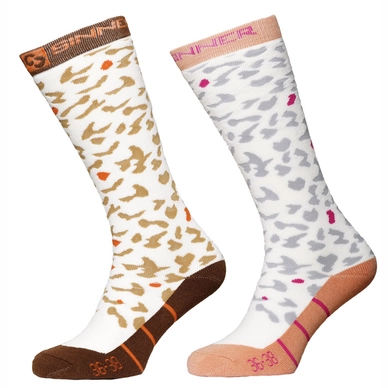 Ski Socks Sinner Ladies Leopard Brown Grey (2 Pairs)