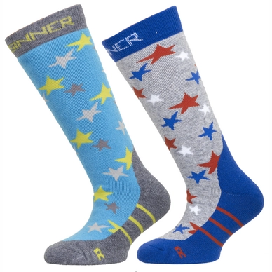 Ski Socks Sinner Kids Boys Blue Grey Stars (2 Pairs)