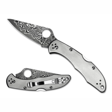Couteau de Poche Spyderco Delica 4 Titane Damas