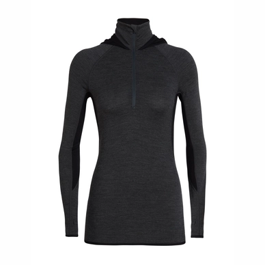 Gilet Icebreaker Women Fluid Zone LS Half Zip Hood Jet Heather Black