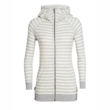 Fleecejacke Icebreaker Crush LS Zip Hood Blizzard Heather Snow Stripe Damen